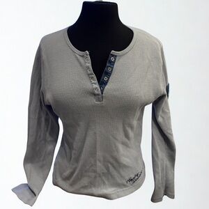 Harley-Davidson Gray Waffle Knit Long-Sleeve Top